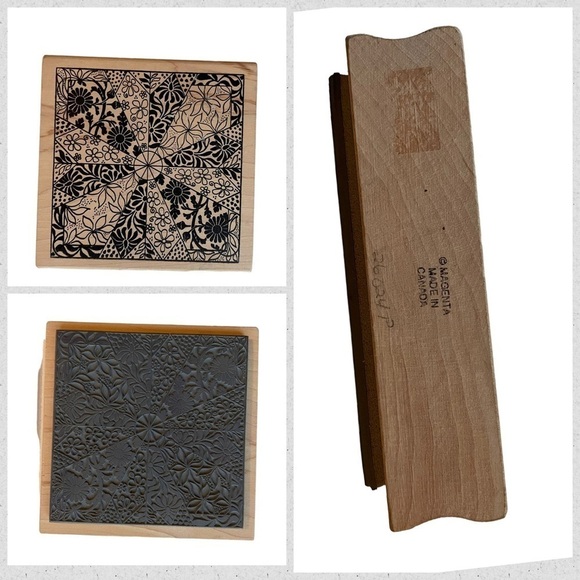 Magenta Floral Abstract Wood Rubber Stamps Set of 2 Large Canada Art - Picture 7 of 9